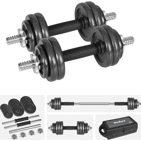 Verstellbare Gusseisen-Hanteln im Koffer mit Stange, Set 15 kg Rebel, massiv (1/5)