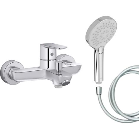 Mitigeur baignoire JACOB DELAFON July+ + pommeau de douche Metro + flexible de douche lisse (1/5)