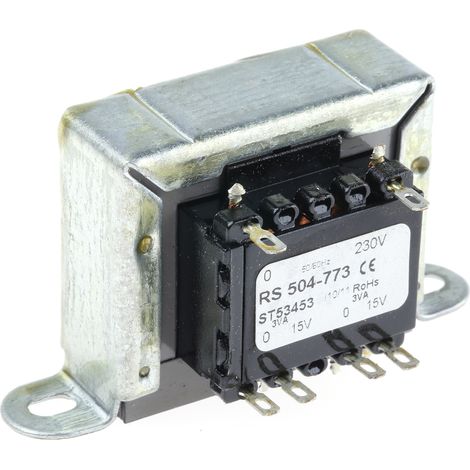 Rs Pro – Transformateur à montage sur châssis 230V c.a. – Sortie 15V c.a. 6VA – 2 sorties pour applications spécifiques – Montage à brides