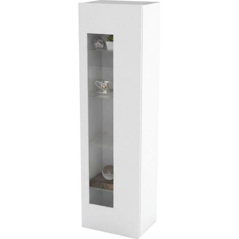 Dmora Mobile a colonna con anta a vetro, Made in Italy, Credenza con ripiani, Vetrinetta da soggiorno, cm 45x34h162, colore Bianco lucido, con imballo rinforzato