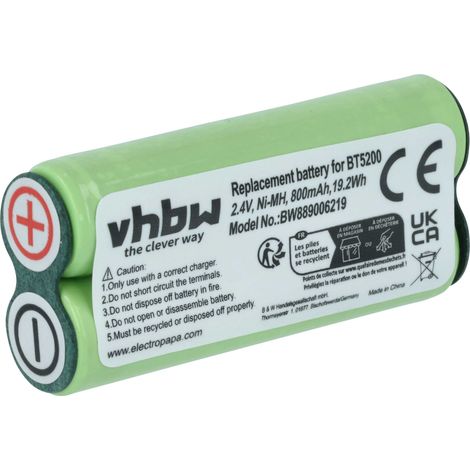 vhbw batteria compatibile con Philips 5802X, 5801X, 5801XL, 5616X, 5655X, 5602X, 5615X, 4885XL/A rasoio elettrico (800mAh, 2,4V, NiMH)