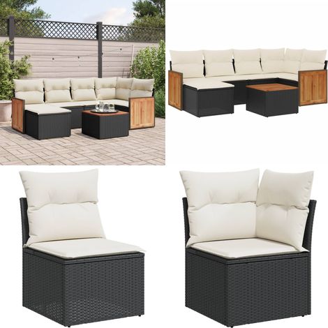 7-tlg. Garten-Sofagarnitur mit Kissen Schwarz Poly Rattan - Gartenmöbel Set - Rattan Möbel - Outdoor Lounge - Esstisch - Sofas - Home & Living (1/5)