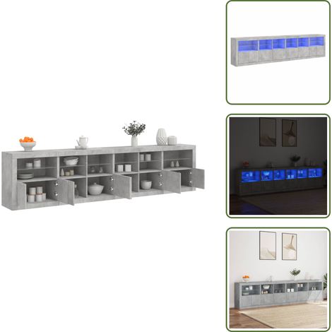 Sideboard mit LED-Leuchten Betongrau 283x37x67 cm - Sideboard - Wohnzimmermöbel - Regal - TV-Schrank - Holz Sideboard