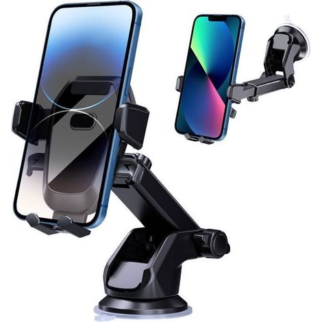 Support Téléphone Voiture Universel Ventouse Réglable Support et sortie d'air, Opération à Une Main, Attache Voiture Pare-Brise (1/5)