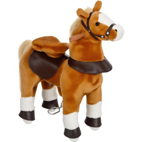 Cavallo a dondolo per bambini con ruote, sella rialzata, per bambini dai 3 ai 5 anni, portata massima 60 kg, dimensioni 70 x 28 x 70 cm, colore marrone. (1/5)