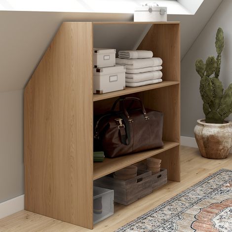 Estantería TOMI de 2 niveles bajo pendiente 100 x 50 x 70/110 cm madera veteada de haya