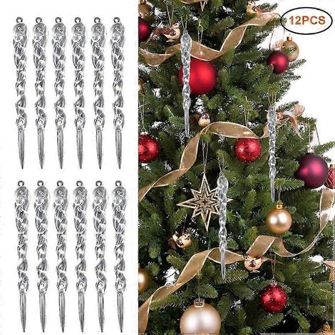 12-teiliges Weihnachtsdekorationsset, realistische 13 cm künstliche Eiszapfen, hängender Schmuck für den Baum, festliche Lichterkette, elegante Winterdekoration. (1/3)