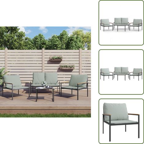 The Living Store Salon de jardin avec coussins 4 pcs anthracite acier - Meubles extérieurs (1/5)