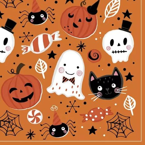 Servilletas de Halloween con diseño de calabaza, fantasma y araña, 33x33cm, 20 unidades.