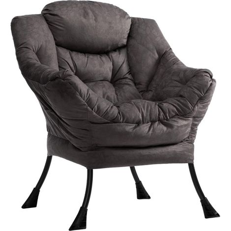 Fauteuil crapaud confortable avec cadre en acier et poche latérale, gris/marron (1/5)