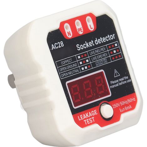 Testeur de prise électrique avec affichage numérique LCD, détecteur de phase, fil de terre, polarité et courant de fuite électrique (prise UE 220 V) (1/5)