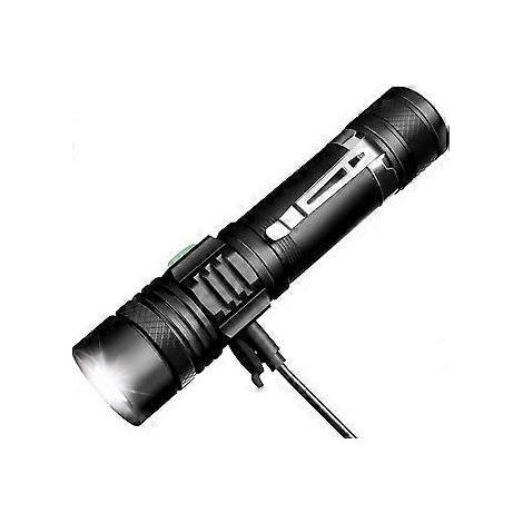 Lampe torche LED rechargeable USB, puissante (600 lm), étanche et zoomable, 4 modes d'intensité réglable, idéale pour la maison, le camping, la randonnée et les situations d'urgence. (1/4)
