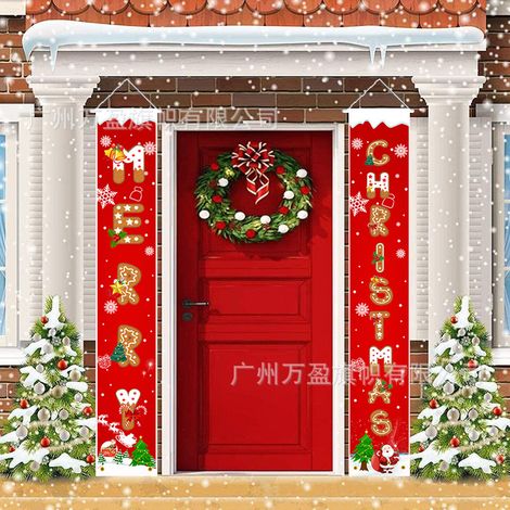 2 pièces de distiques de Noël, décorations extérieures, drapeaux extérieurs, tissu à suspendre avec lettres en pain d'épices, décoration d'ambiance festive, drapeau suspendu 180 cm x 30 cm, tissu poly (1/4)