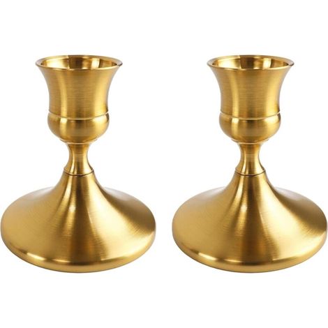 Set of 2 gold candlesticks - Table decoration - Vintage metal - Modern decoration for wedding tables, Christmas, Advent, living room, Advent wreath (1/5)