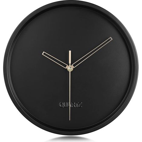 Reloj de pared sencillo de metal negro, con mecanismo de cuarzo silencioso, 30 cm (12 pulgadas). (1/4)