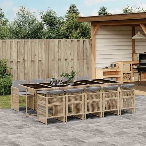 11-tlg. Garten-Essgruppe mit Kissen Grau Poly Rattan (1/5)