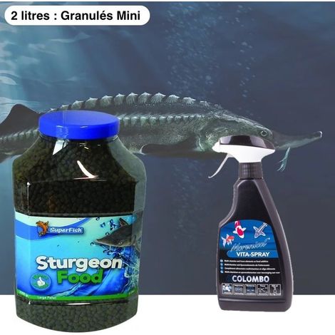 Pack Esturgeons 2 L + Spray Vitaminé – Alimentation Spécifique Poissons de Bassin (1/5)