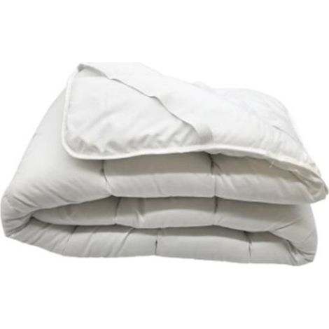 1 surmatelas 90x190 cm, microfibre blanche, 350 g/m², garnissage fibre creuse siliconée, coins ronds avec élastiques, idéal toutes saisons