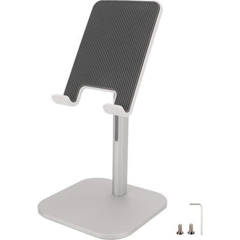 Support de téléphone portable à angle réglable pour bureau, support ergonomique en aluminium avec conception pliable, port de charge compatible avec les coques et large compatibilité.