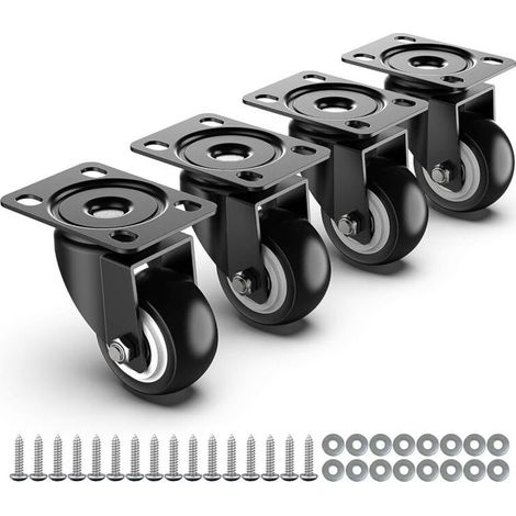 Roulettes pour meubles de 50 mm - Capacité totale de 250 kg - Lot de 4 roulettes robustes sans freins, roulettes pivotantes, roulettes de transport, roulettes pour palettes (1/4)