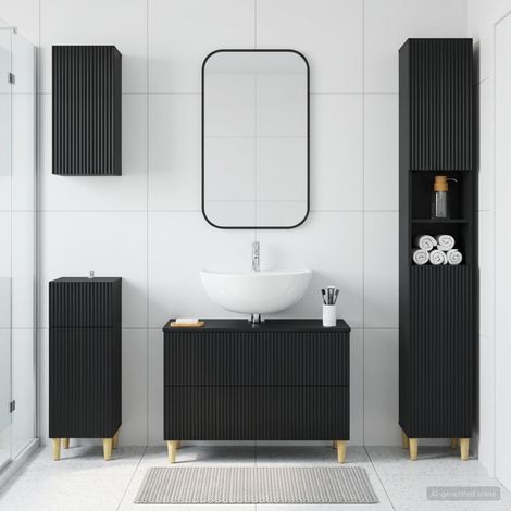 vidaXL 4 Piece Bathroom Cabinet Set ARNHEM Black Engineered Wood (1/5)