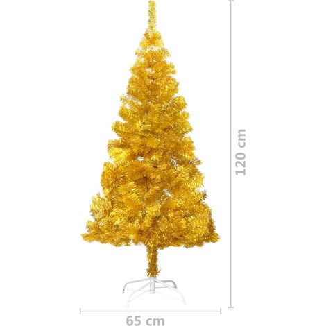 Sapin de Noël Doré Artificiel 120 X 65 cm et pied support pour un Noël original. (1/5)