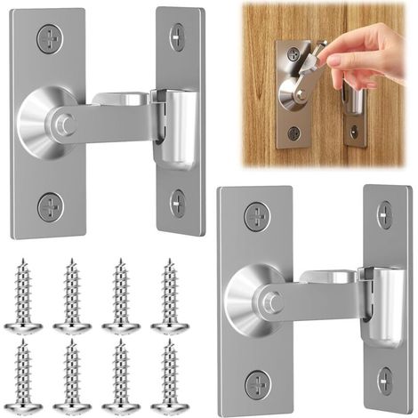Set di 2 chiusure a scatto scorrevoli in acciaio inox per porte scorrevoli - 90° - Con viti - Per porte interne ed esterne (1/5)