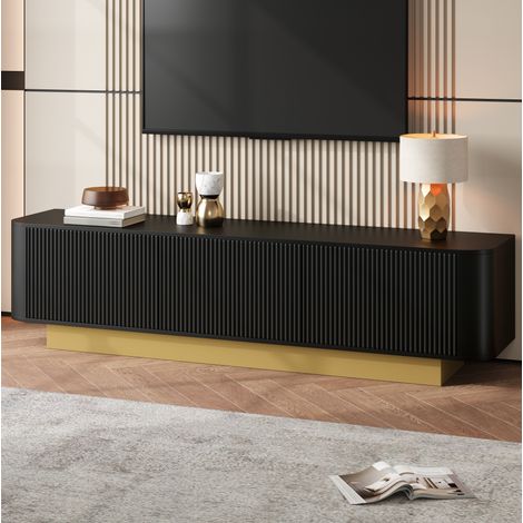 Mueble para TV de MDF y tablero de partículas negro 170x40,5x47 cm, 3 puertas, estante ajustable y gestión de cables (1/5)