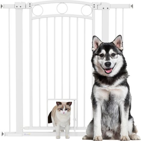 Cancello cane 106 cm altezza con gattaiola, estensioni 7 e 14 cm, per scale, larghezza 76-104 cm