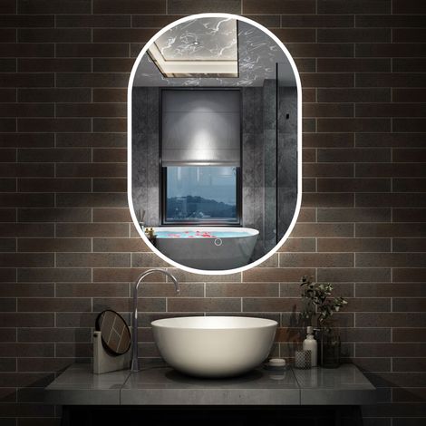 LED oval Badspiegel mit Beleuchtung Wandspiegel Badezimmerspiegel Beschlagfrei Dreifarbig dimmbar, LED Memory-Funktion 50x90cm (1/5)