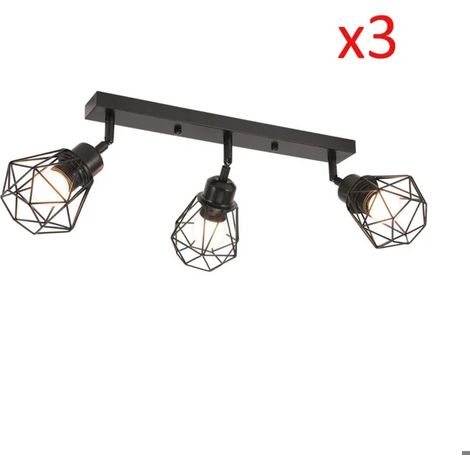 Lot de 3 Plafonnier Spots, 3 Spots de Plafond Intérieurs Industriel,Lampe de Plafond Noir avec Base Rectangulaire 40cm (1/5)