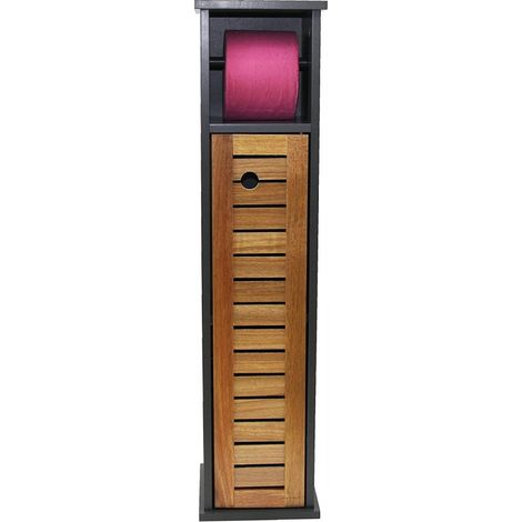 Madeinnature – Meuble dérouleur papier WC en bois d'acacia – Autoportant – Dimensions 18 x 18 x 75 cm – 1 étagère – 1 porte (1/3)