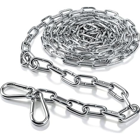 Chaine Acier, 5 M Chainette Metal 4 mm Chaines Galvanisé avec Maillons Soudés Chaîne au Metre avec Mousquetons pour Corde à Linge Cadenas Plantes Suspendues Fauteuil (1/5)