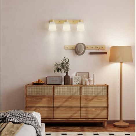 Plafón LED 40 W con 3 casquillos E27, cabezales orientables 90°, madera natural HAVRYA (1/5)