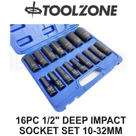 IMPACT DEEP SOCKET SET 16PC 1/2"" DRIVE METRIC LONG REACH 10-32MM RAIL SS244 (1/5)