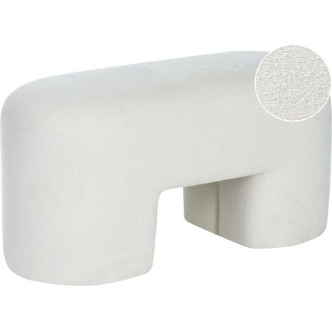 Bench White Boucle Upholstered Accent Pouffe Living Room Bedroom Wide Legs Modern DECORAH