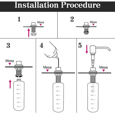 Distributeur de savon encastrable 350 ml – Acier inoxydable – Pompe rotative 360° – Installation facile sur évier ou plan de travail (1/3)