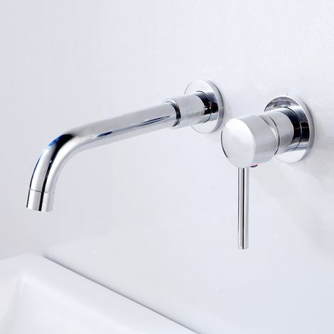 Lavabo entièrement en cuivre gris anthracite avec double poignée, robinet encastré pour eau chaude et froide, robinet de lavabo mural.