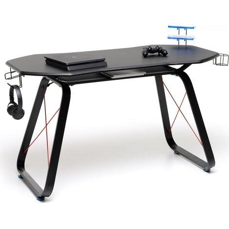 Scrivania Gaming 145x65x89 cm con Accessori Portaoggetti in Legno Nero