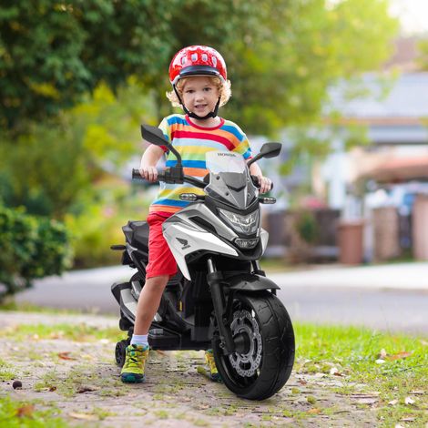 Moto eléctrica infantil, Honda, 3 km/h, música y luces, de 3 a 6 años, hasta 30 kg, blanca