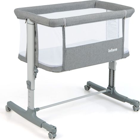 Lit cododo bébé 3 en 1 84 x 48 x 80 cm hauteur réglable, facile à déplacer, design moderne en acier gris clair