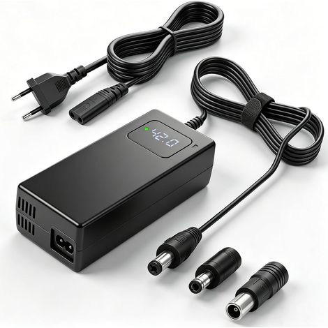 Chargeur 42V 2A pour Batterie Lithium 36V de vélo électrique Affichage tension temps réel, ventilateur, protections multiples, connecteurs DC 5,52,5/2,1mm et RCA 8mm (1/5)