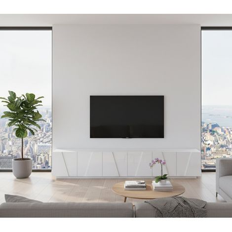 Mobile Porta tv - un Ripiano un Cassetto, Bianco Lucido, -, 244x44x46h cm Trujillo