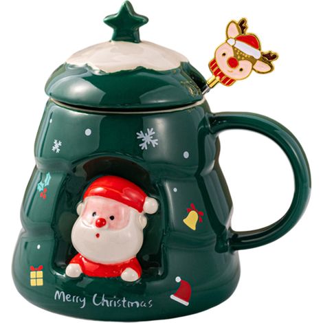 1 tasse de Noël, céramique, motif dessin animé, avec couvercle et cuillère, coffret cadeau (1/5)