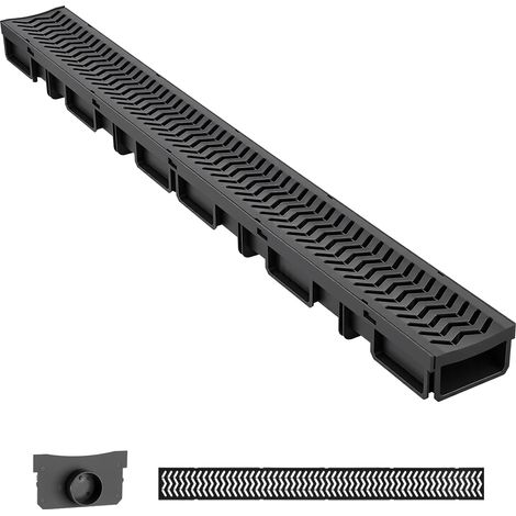 Mophorn Canal de drenaje lineal de HDPE de 1005 x 103 x 62 mm, paquete de 5 unidades, con rejillas y tapas, soporta hasta 1500 kg, para sistemas de drenaje en piscinas, jardines, garajes y patios (1/5)