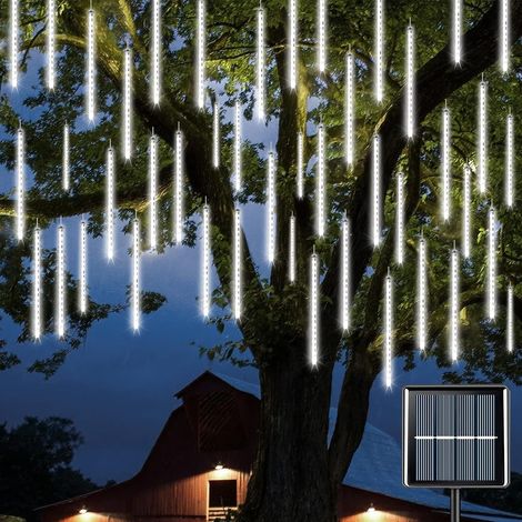 Lumières Solaires de Pluie de Météores, Guirlandes Lumineuses IP65 Imperméable Lumières de Noël avec Tubes de 30 cm, 8 Tubes, Total 240 LED pour Décoration de Arbre Mariage Intérieur Fête Jardin