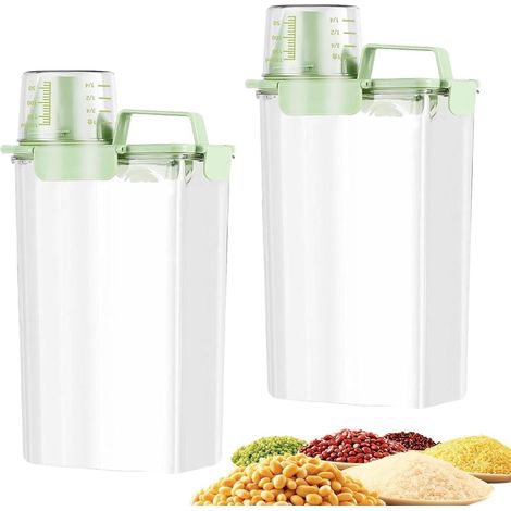 2 Pièces Rangement de Détergent, Récipients Céréales Alimentaire, Boite en Plastique pour Cereales avec Tasse à Mesurer (1/5)