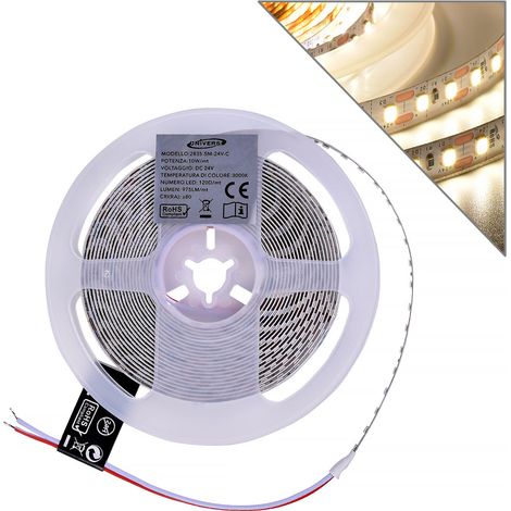 STRISCIA LED 2835 LUCE NATURALE 4000K° 5 METRI 24V FLESSIBILE E TAGLIABILE OGNI 1CM - IDEALE PER ILLUMINAZIONE INTERNA DESIGN MODERNO PER SOGGIORNI CUCINE E UFFICI
