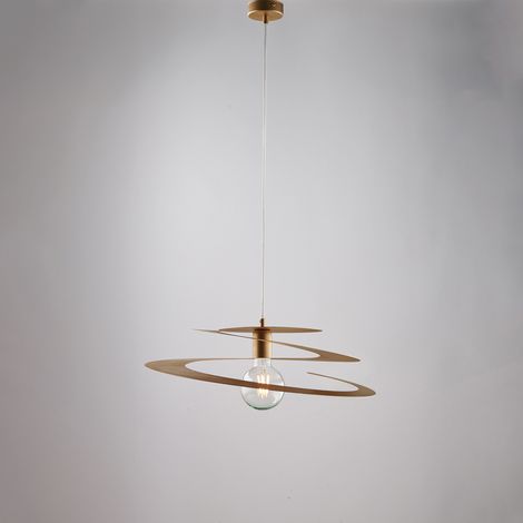 Sospensione con diffusore taglio laser in ferro laccato bianco opaco e decorazione oro antico con cavo elettrico regolabile 1 luce H.10 - MAX 110 - Ø50