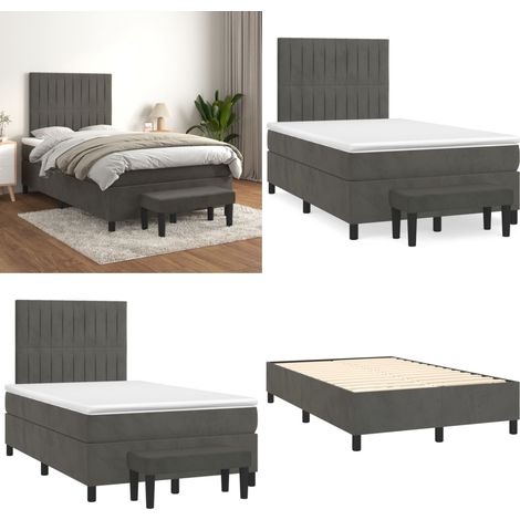 Cama box spring con colchón terciopelo gris oscuro 120x200 cm - Colchón de muelles - Cama con cabecero ajustable